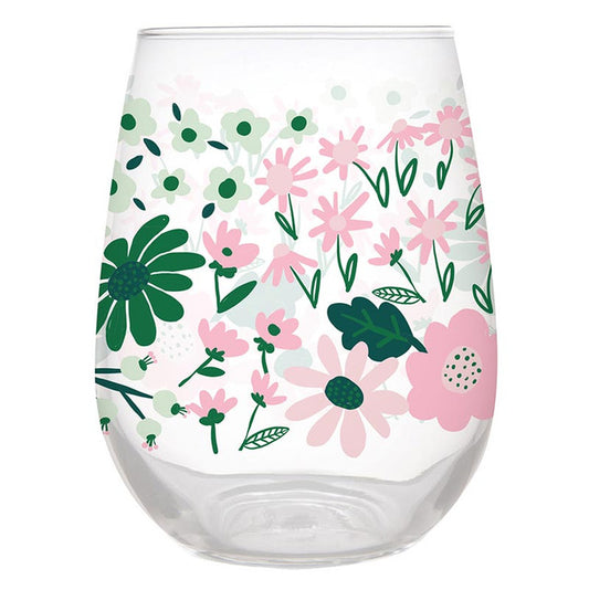 Wine Glass Pink and Green Floral Design