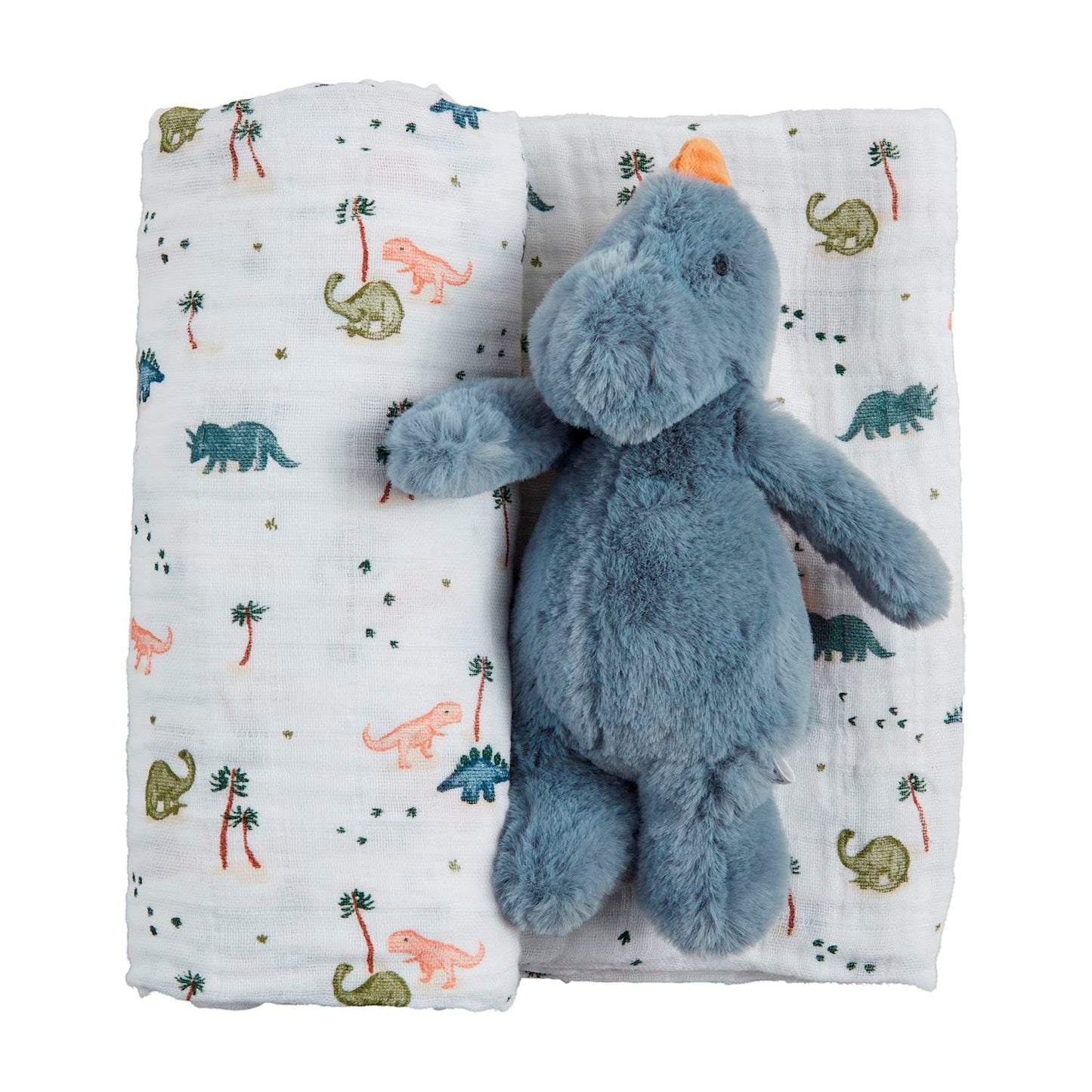 Dinosaur Swaddle blanket and Rattle Set