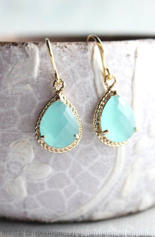 A Pocket of Posies - Mint Glass Drop Earrings - Rope Setting