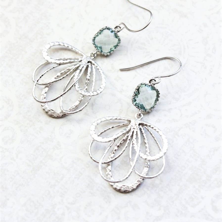 A Pocket of Posies - Aqua Glass Modern Silver Earrings