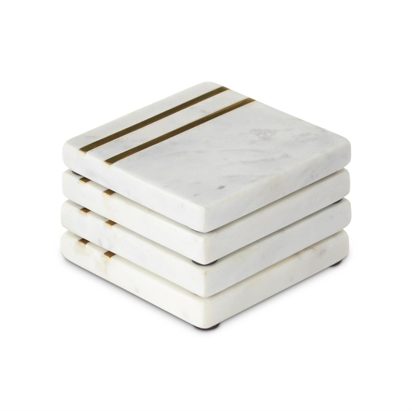 GOLD STRIPED WHITE MARBLE SQUARE COASTER
