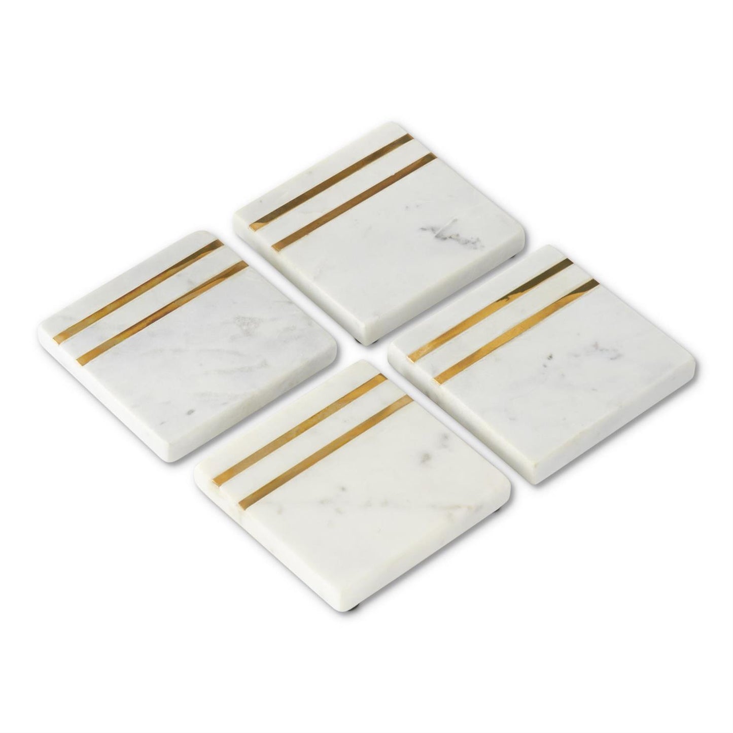 GOLD STRIPED WHITE MARBLE SQUARE COASTER