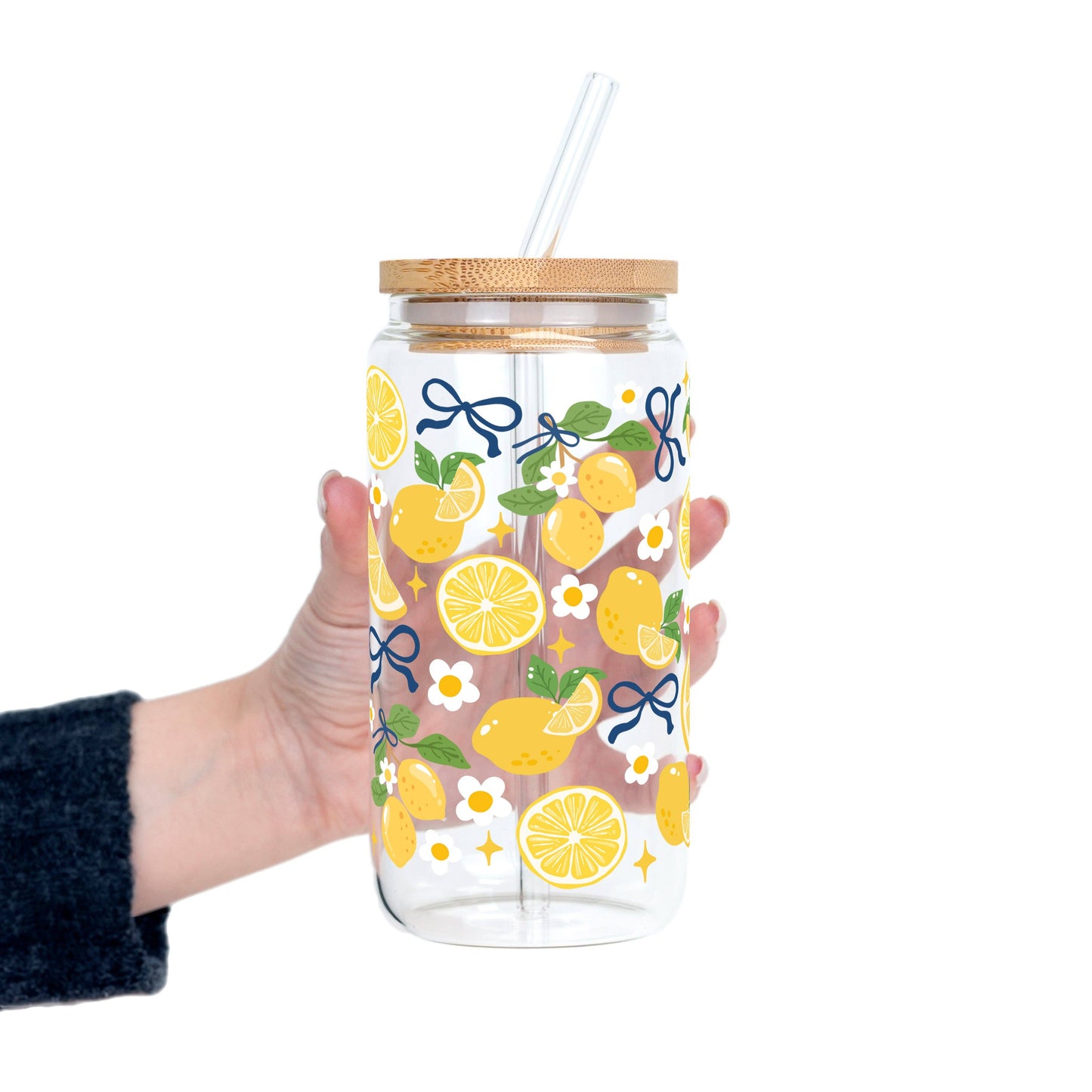 Spring Lemons Glass Cup with Lid