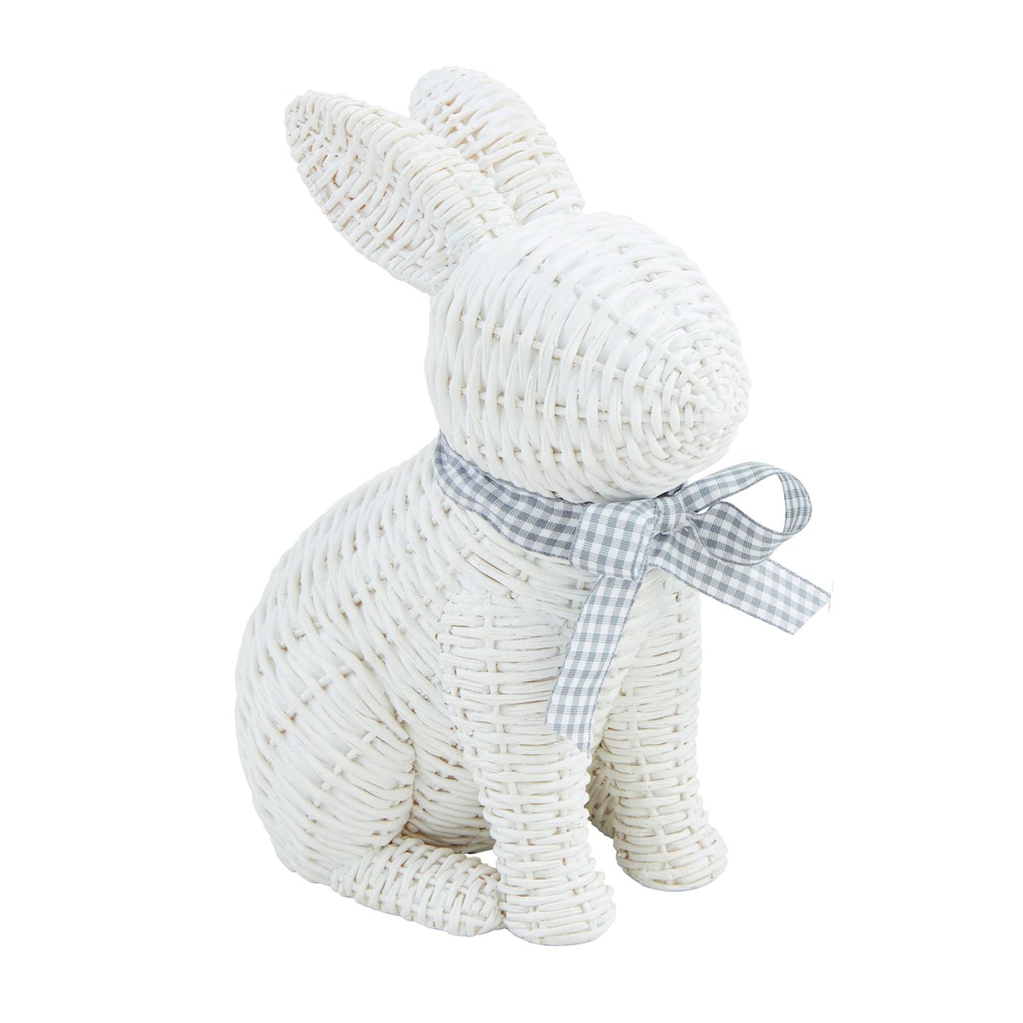 Resin Wicker Bunny With Grey Bow