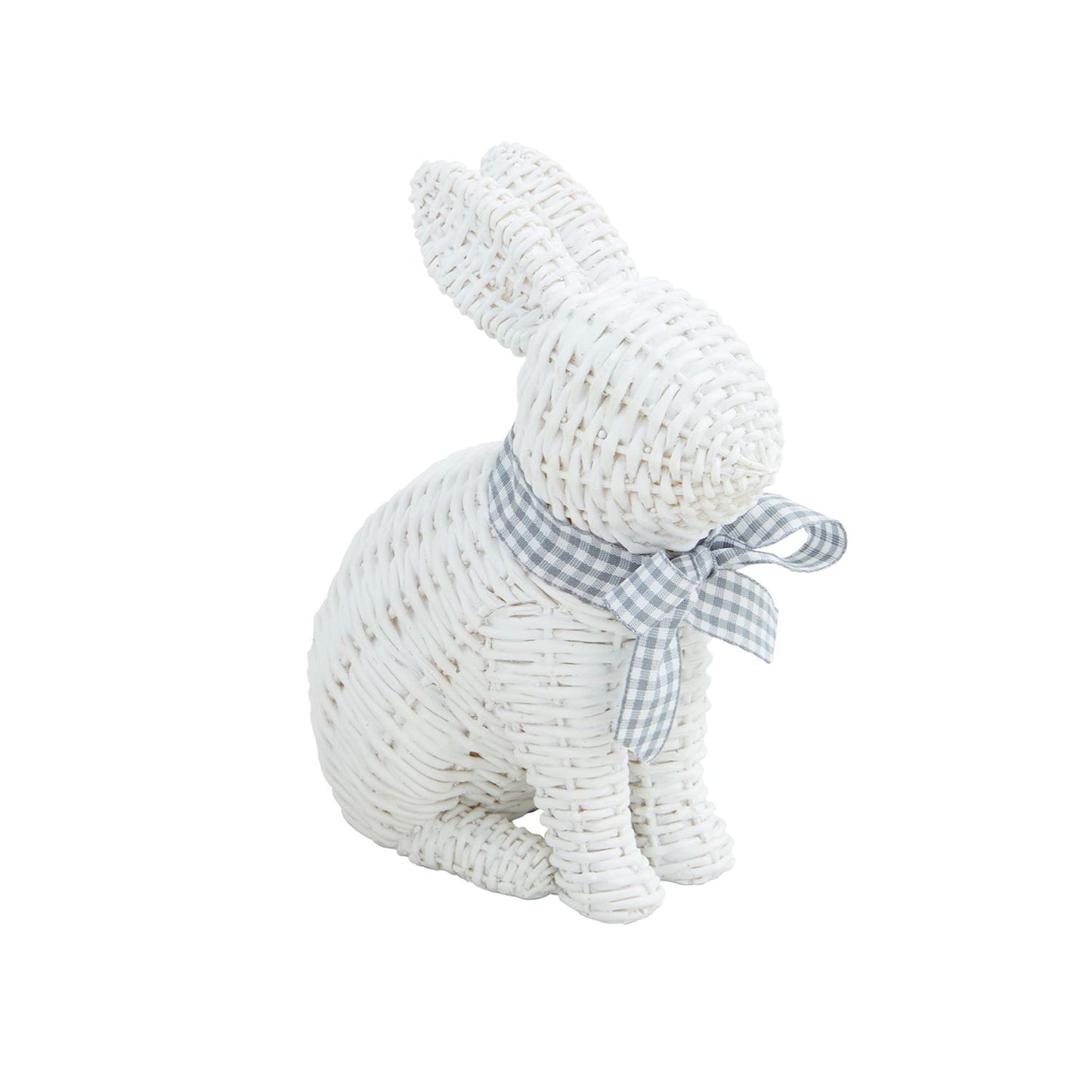 Resin Wicker Bunny With Grey Bow