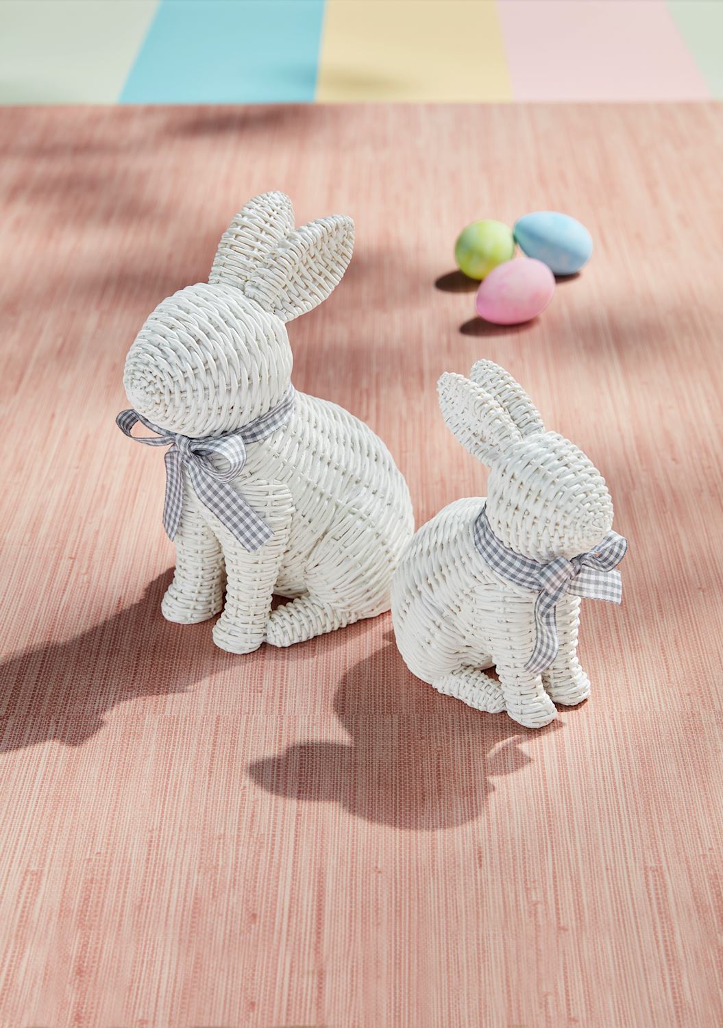 Resin Wicker Bunny With Grey Bow