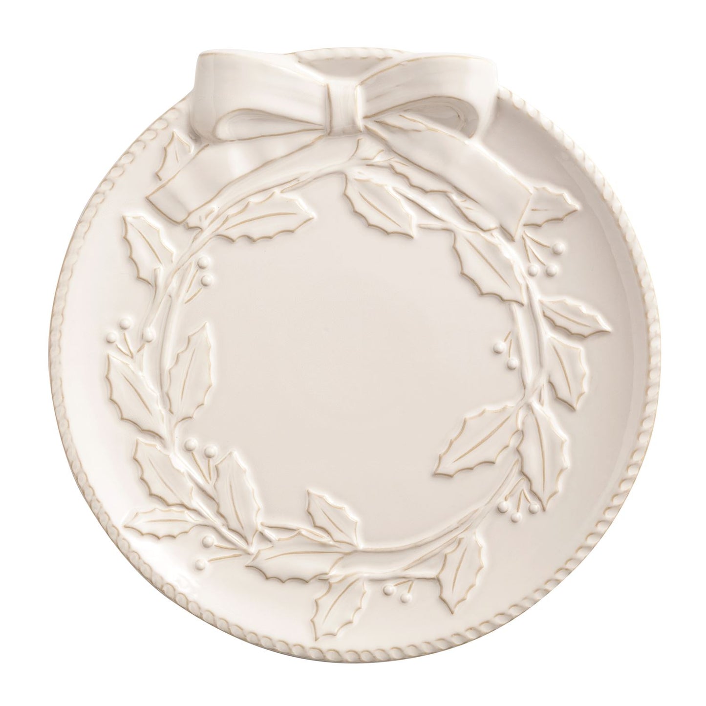 Cream Debossed Wreath Round Platter