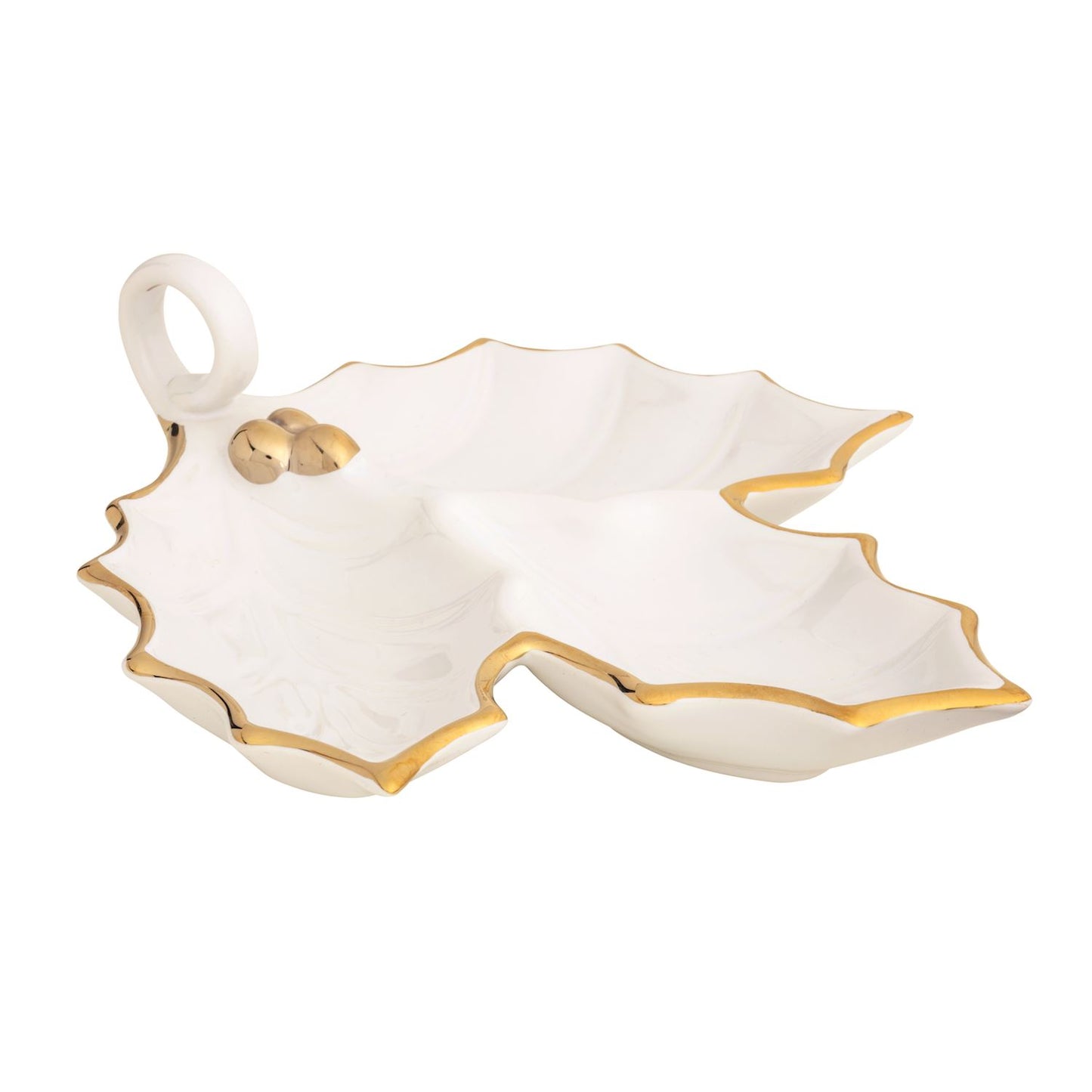 Cream Holly Dish with Gold Edge.