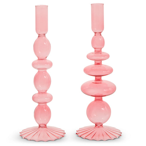 Pink Glass CandleSticks