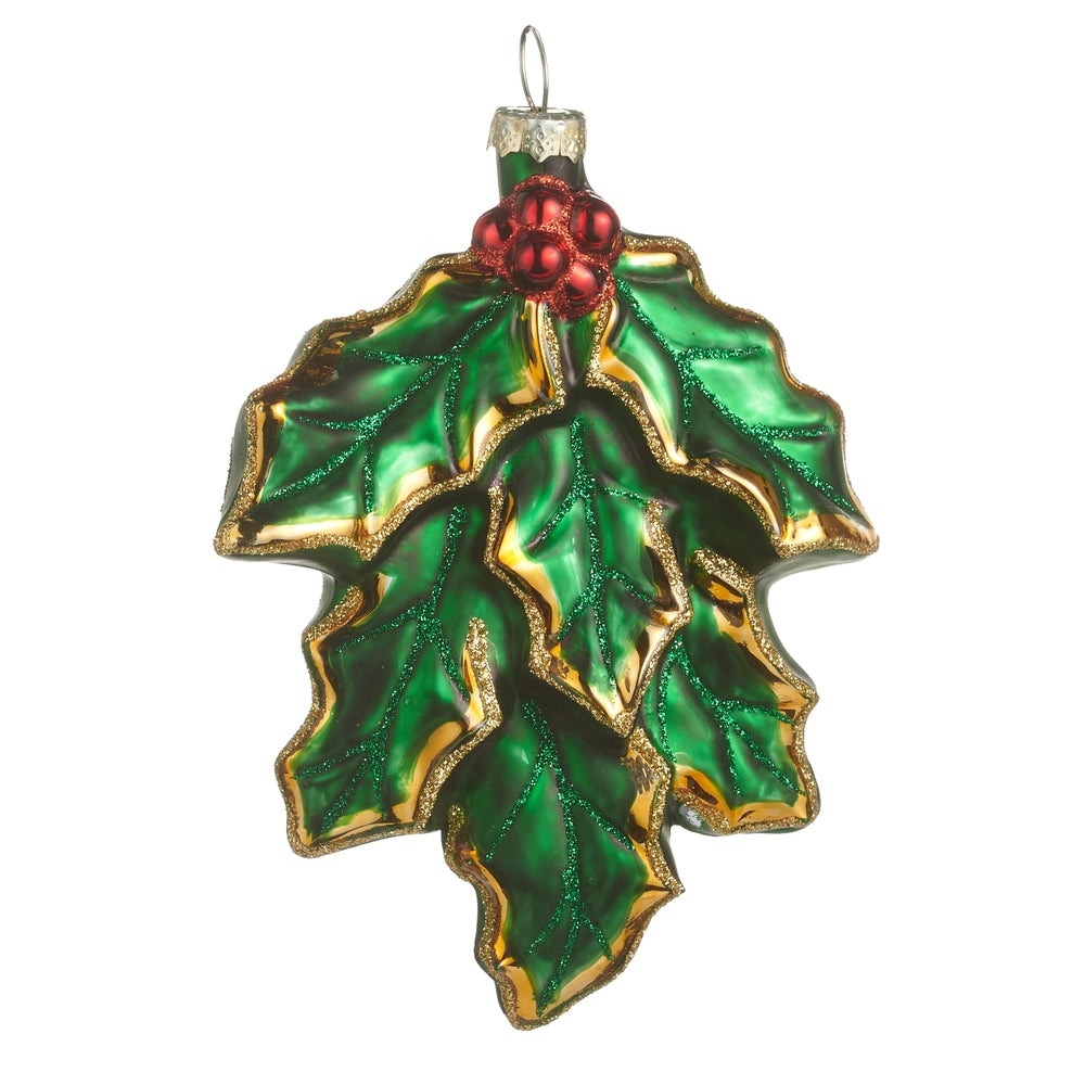 Glass Holly Ornament