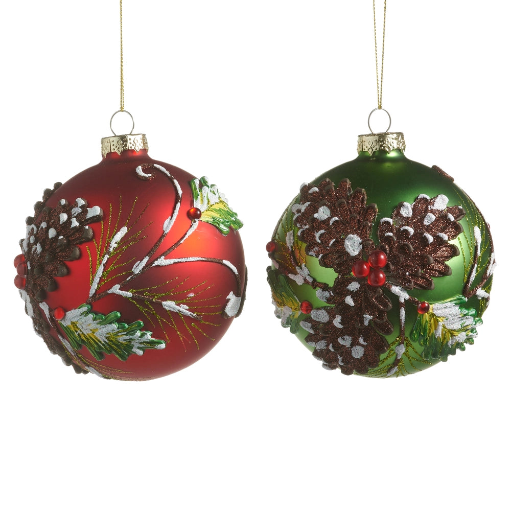 Snowy Glass Pinecone Ball