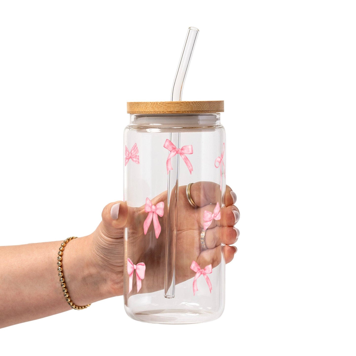 Coquette Pink Bow Glass with bamboo lid