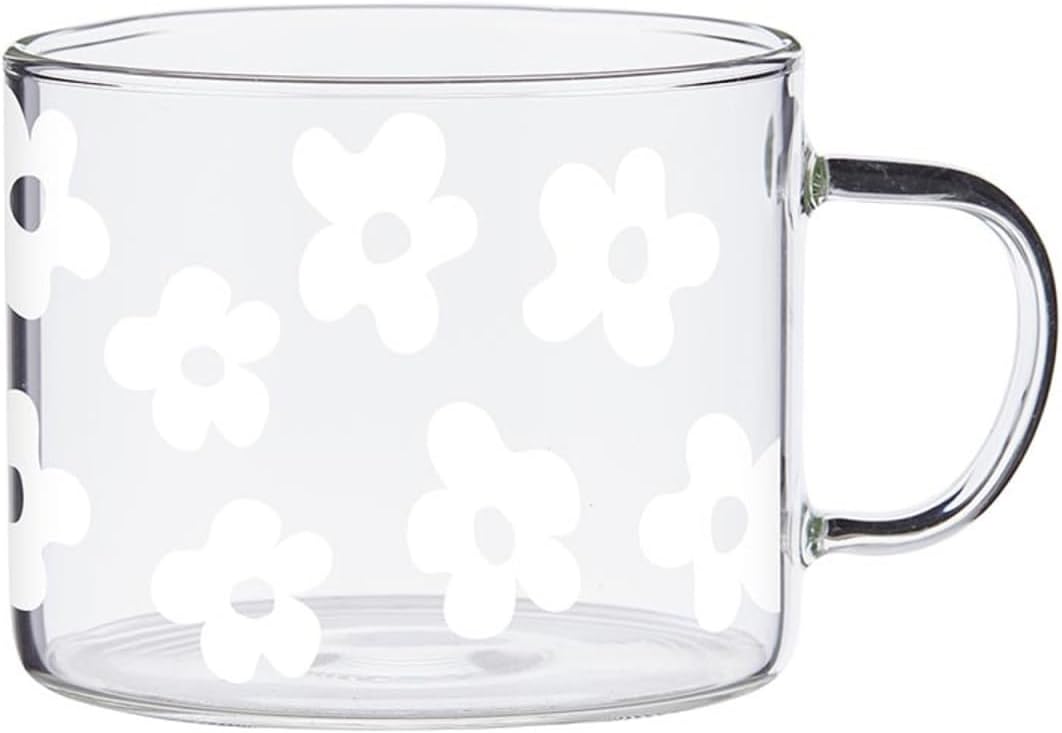 White Floral Glass Mug