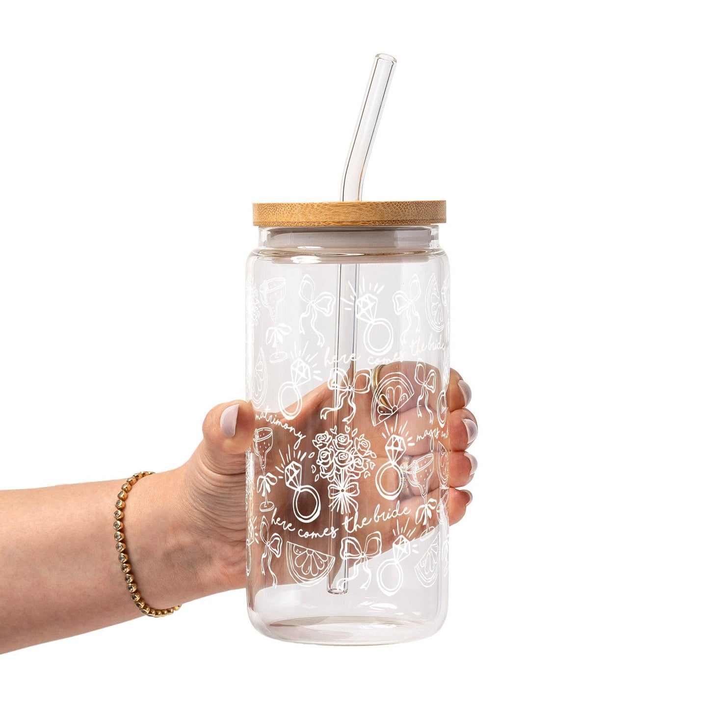 Margs and Matrimony Bride Glass with Bamboo Lid and Straw