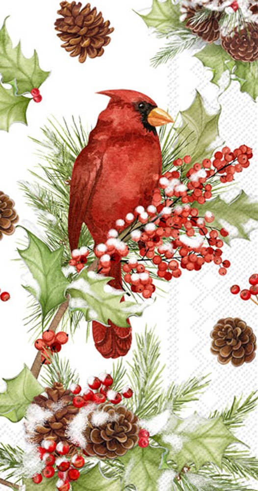 Boston International - Paper Guest Towels Pk/16 Cardinals In Holly Christmas