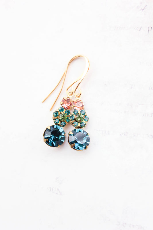 A Pocket of Posies - Deep Teal and Peach Earrings | Vintage Glass | Jewel Tones