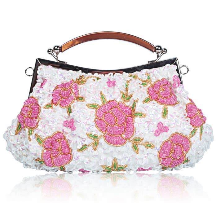 Floral Beaded Evening Clutch Bag