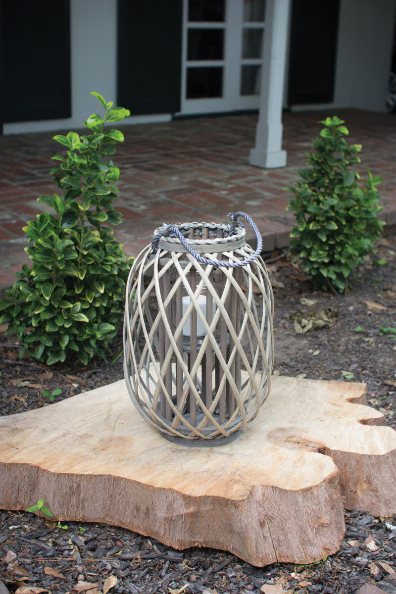 Grey Willow Lantern with Glass Insert