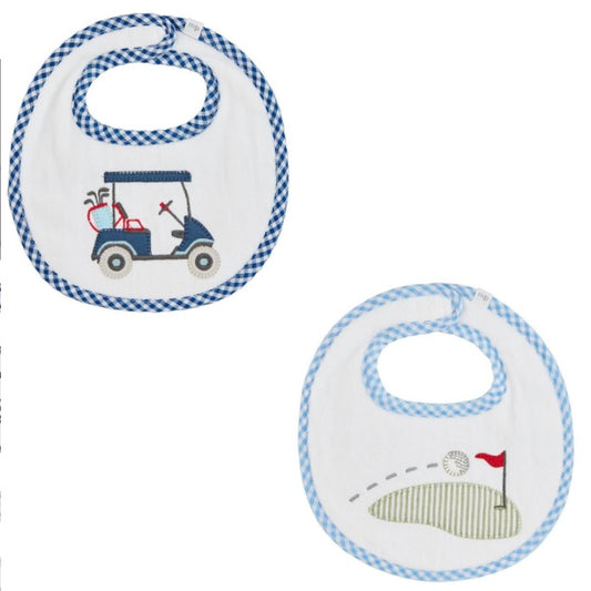 Blue Golf Baby Bibs, appliqué