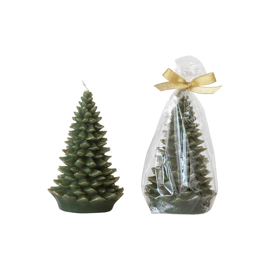 Gold Tipped Evergreen Candle