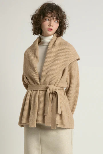 Shawl Collar Belt Cardigan - One Size