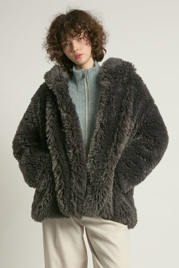 Shaggy Hood Fur Jacket
