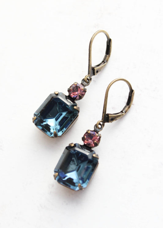 A Pocket of Posies - Midnight Blue Earrings | Vintage Glass | Navy Drop Earrings