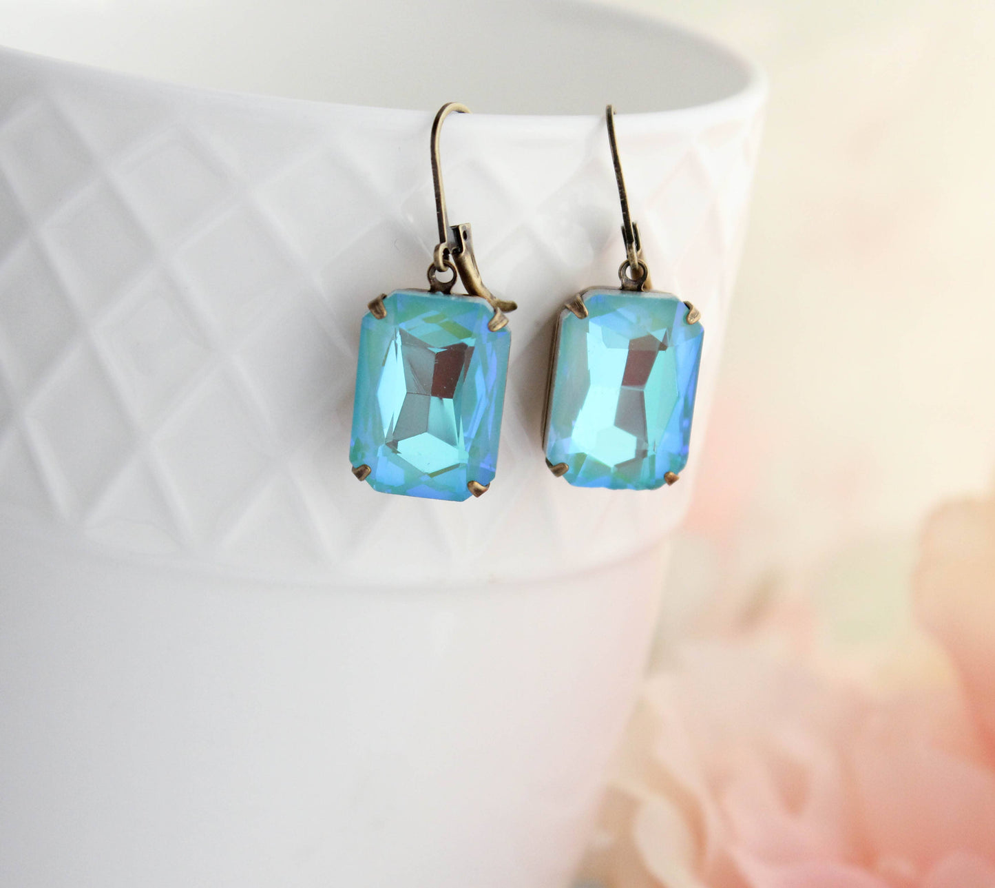 A Pocket of Posies - Aqua Glass Earrings | Big Glass Jewels | Vintage Style