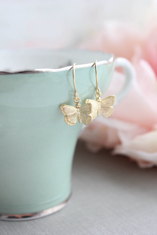 A Pocket of Posies - Little Butterfly Earrings: Matte Gold