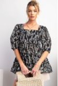Lightweight black Top with pleated waist.