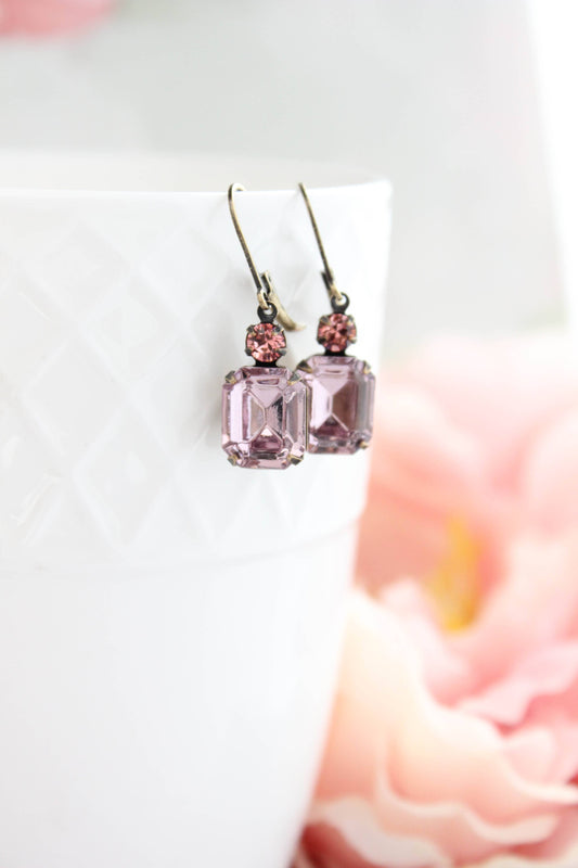 A Pocket of Posies - Dusty Rose Pink Earrings | Vintage Glass Jewels | Small Drop