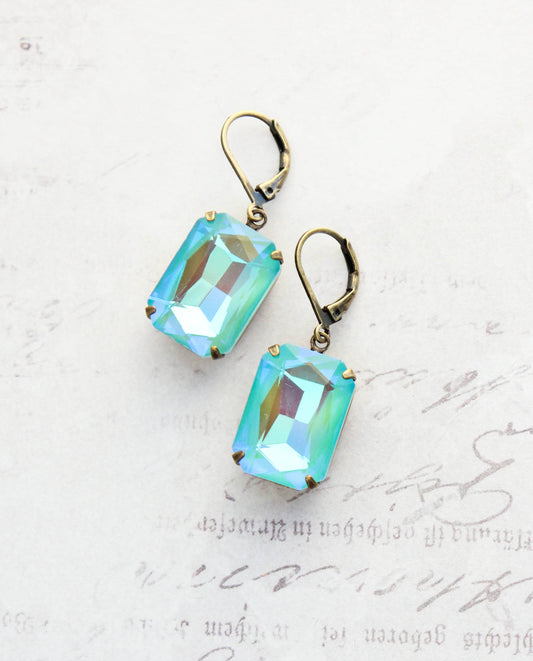 A Pocket of Posies - Aqua Glass Earrings | Big Glass Jewels | Vintage Style