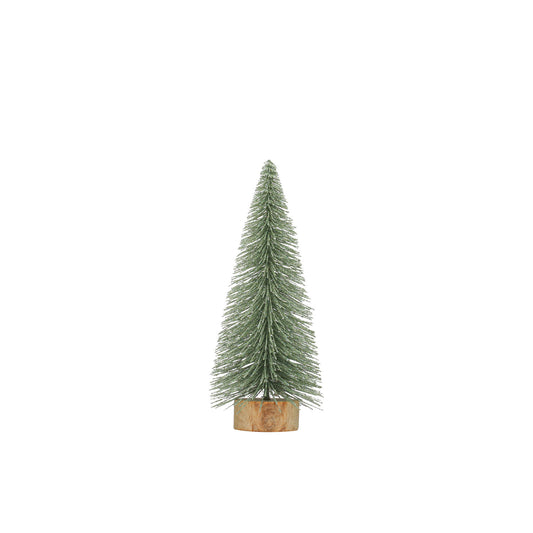 4" Round x 9"H Plastic Bottle Brush Tree w/ Glitter & Wood Base, Mint Color