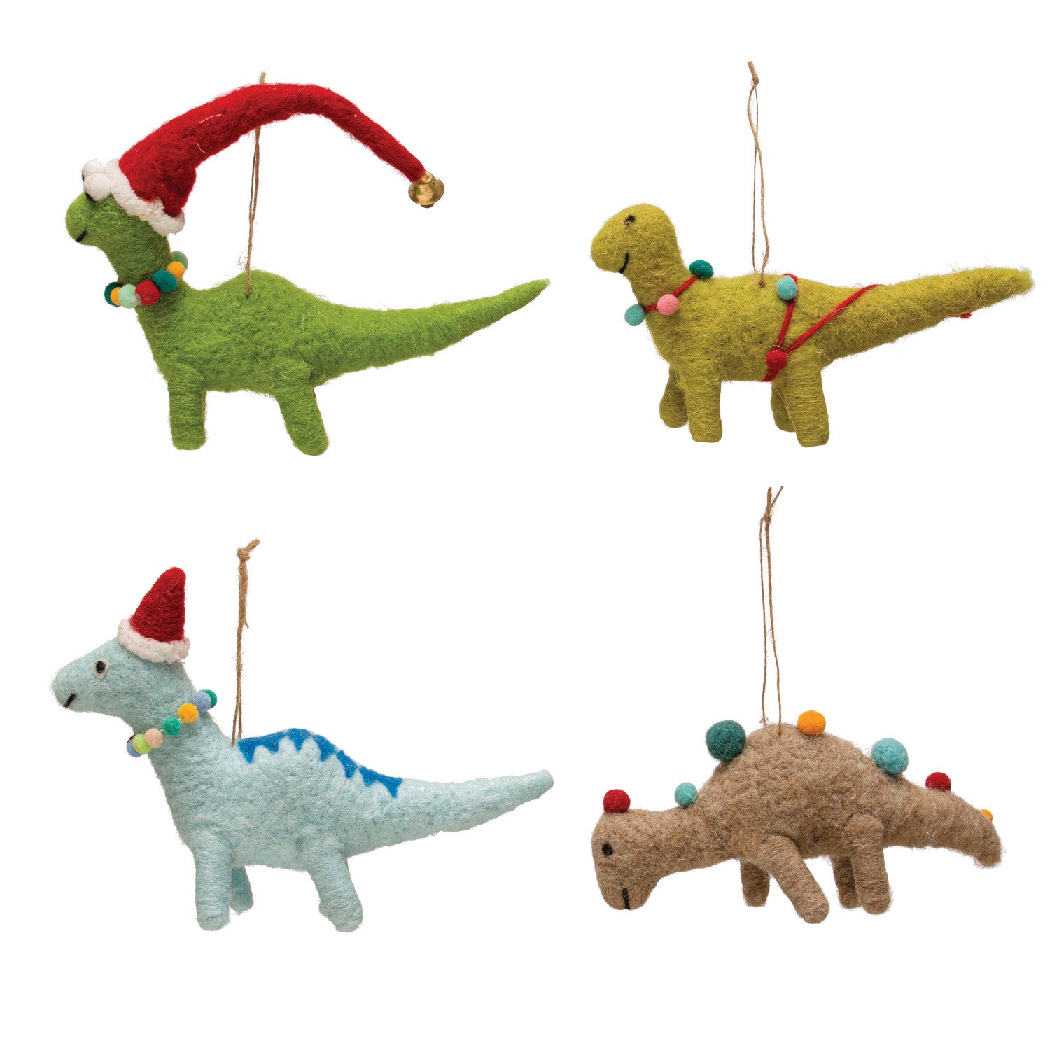 5"H Wool Felt Dinosaur Ornament w/ Seasonal Accessories, Multi Color, 4 Styles