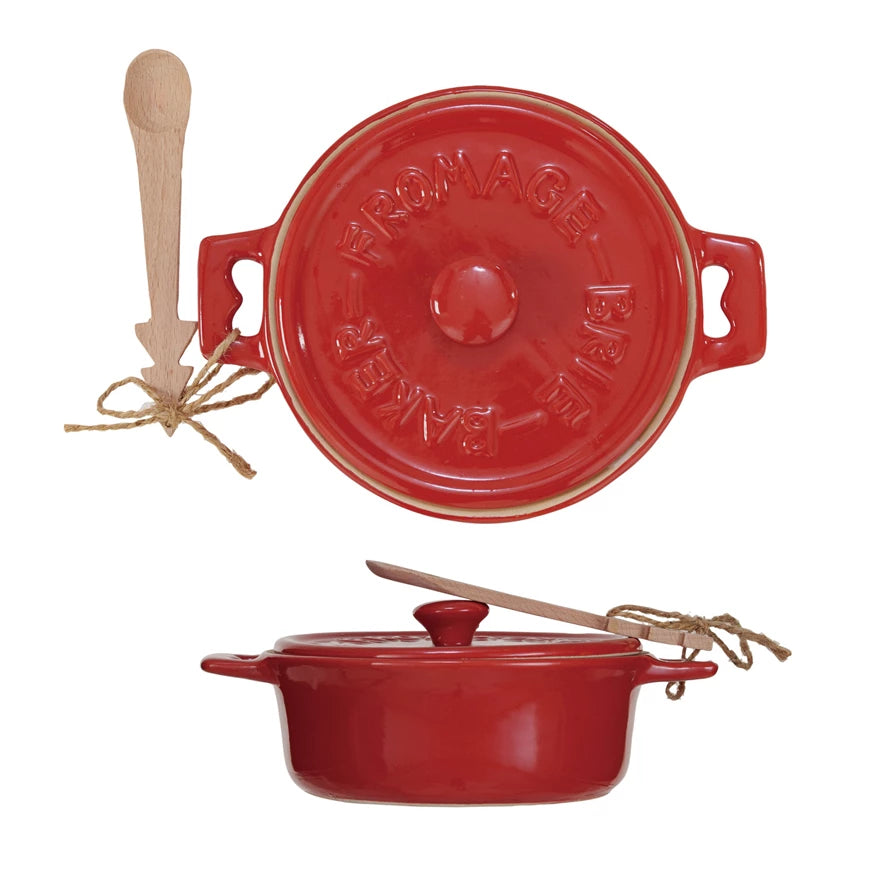 Stoneware Brie Baker with Bamboo Spreader