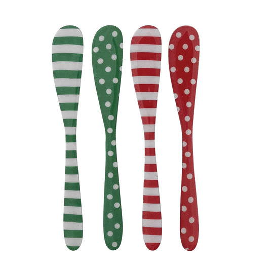 5-3/4"L Enameled Stainless Steel Canape Knife w/ Dots/Stripes Pattern, Red, White & Green, 4 Styles
