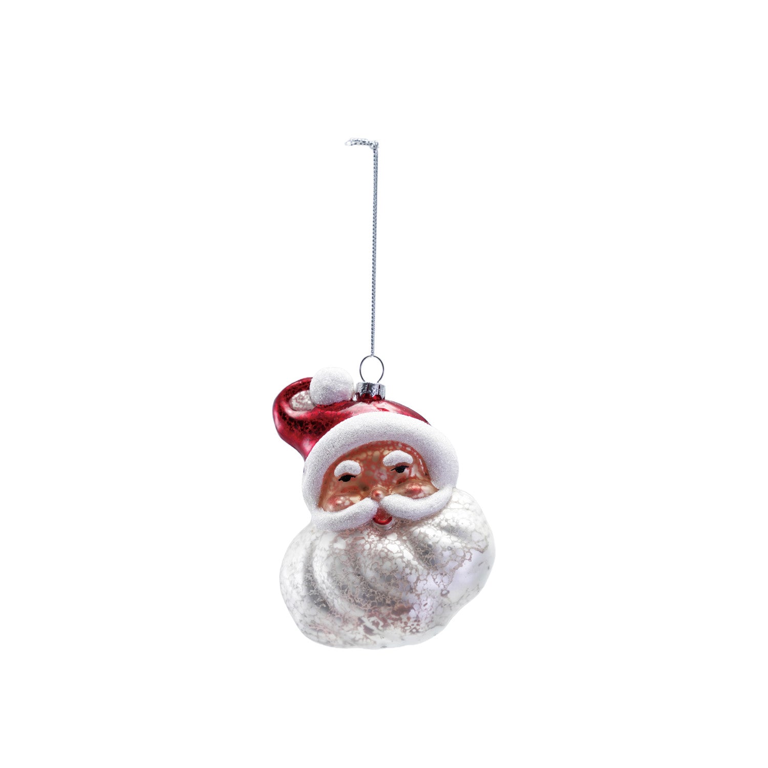 3-1/2"W x 4-3/4"H Mercury Glass Santa Ornament, White & Red