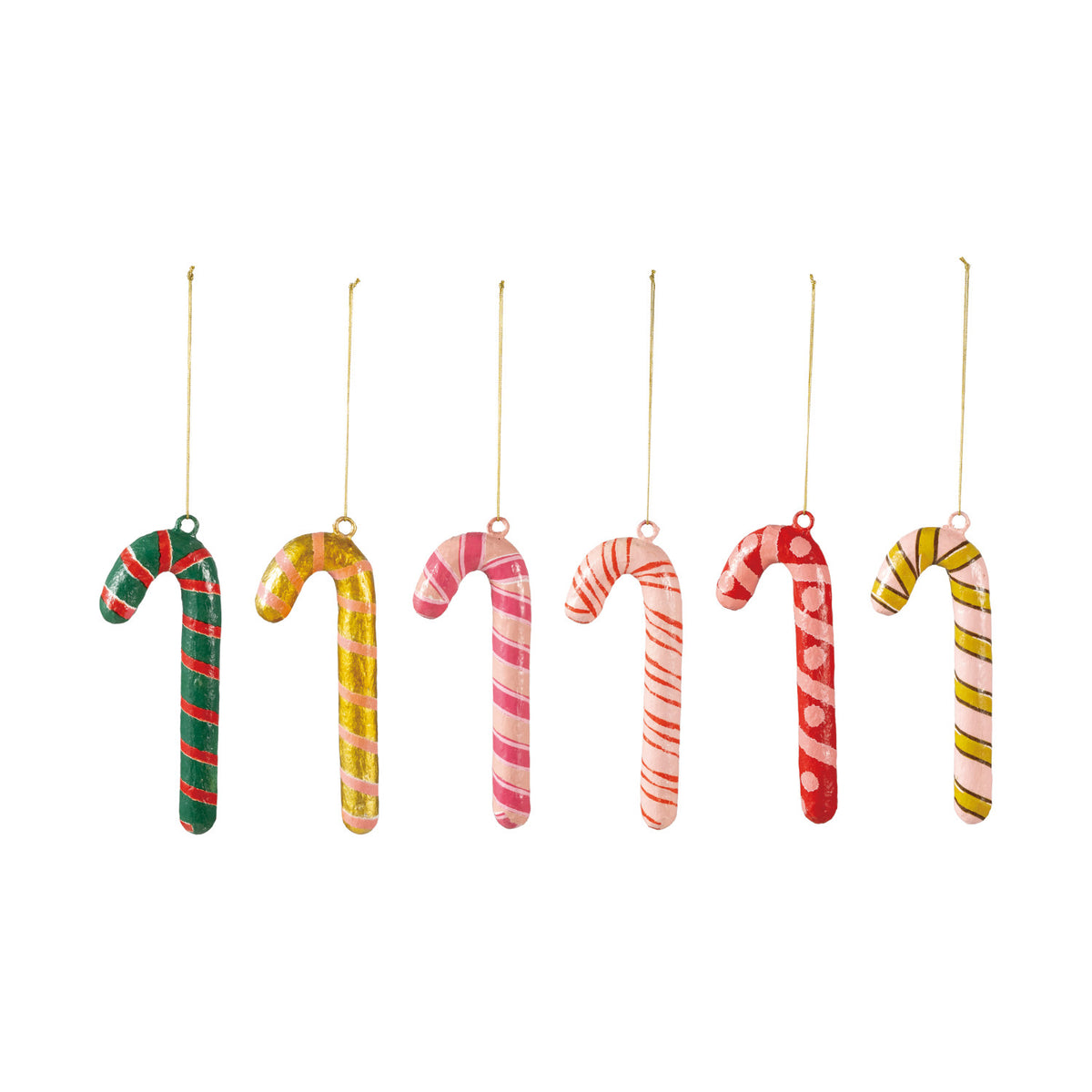 Striped Candy Cane Ornament, Metal and Paper Mache