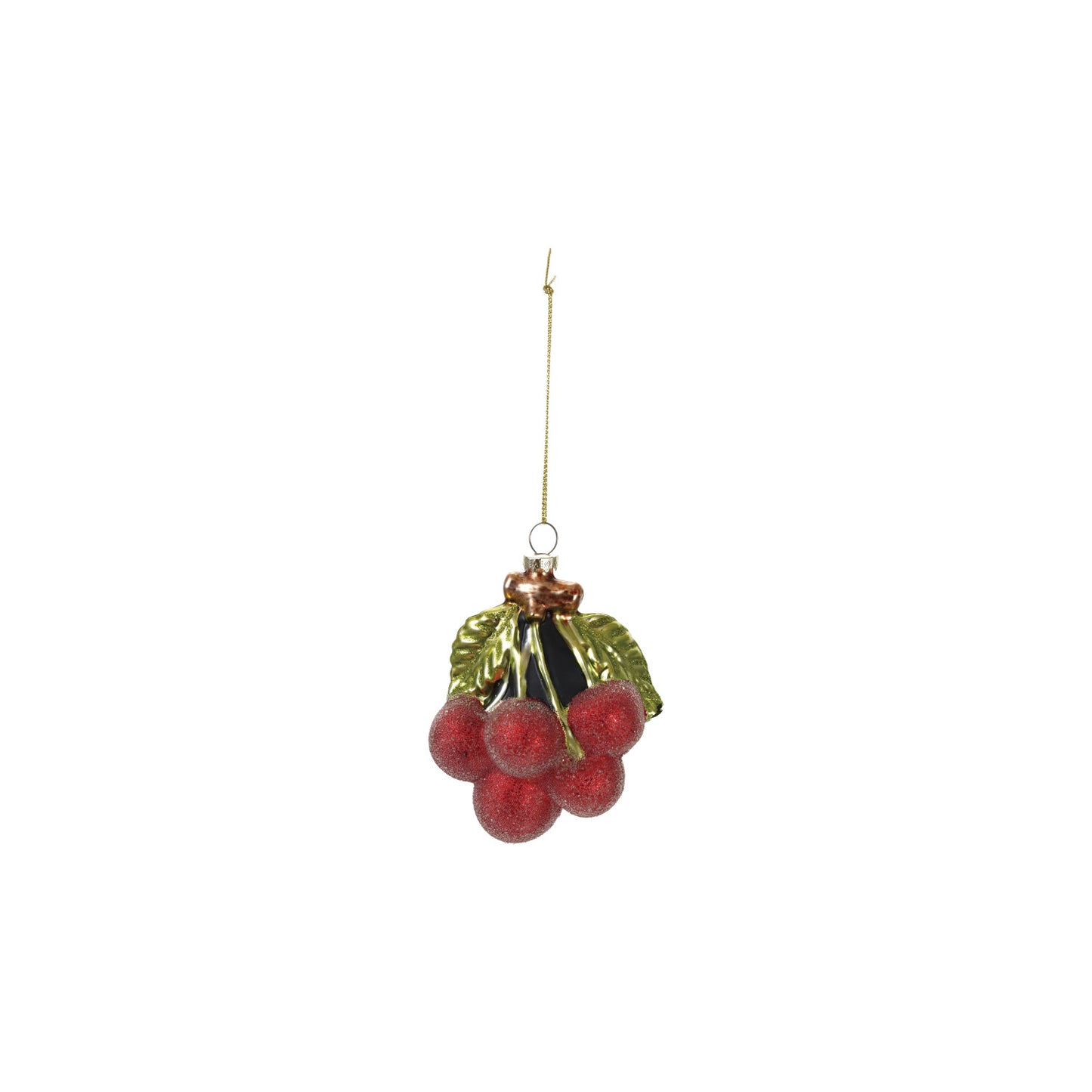 Glass Cherry Cluster Ornament with Sugar, Red & Green