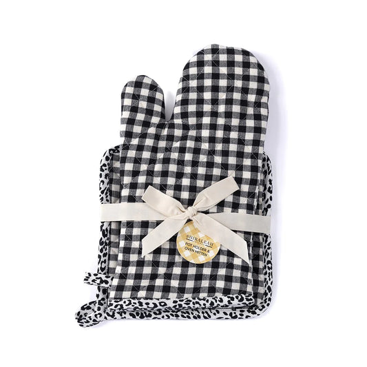 Black Check Potholder, Mitt and Towels