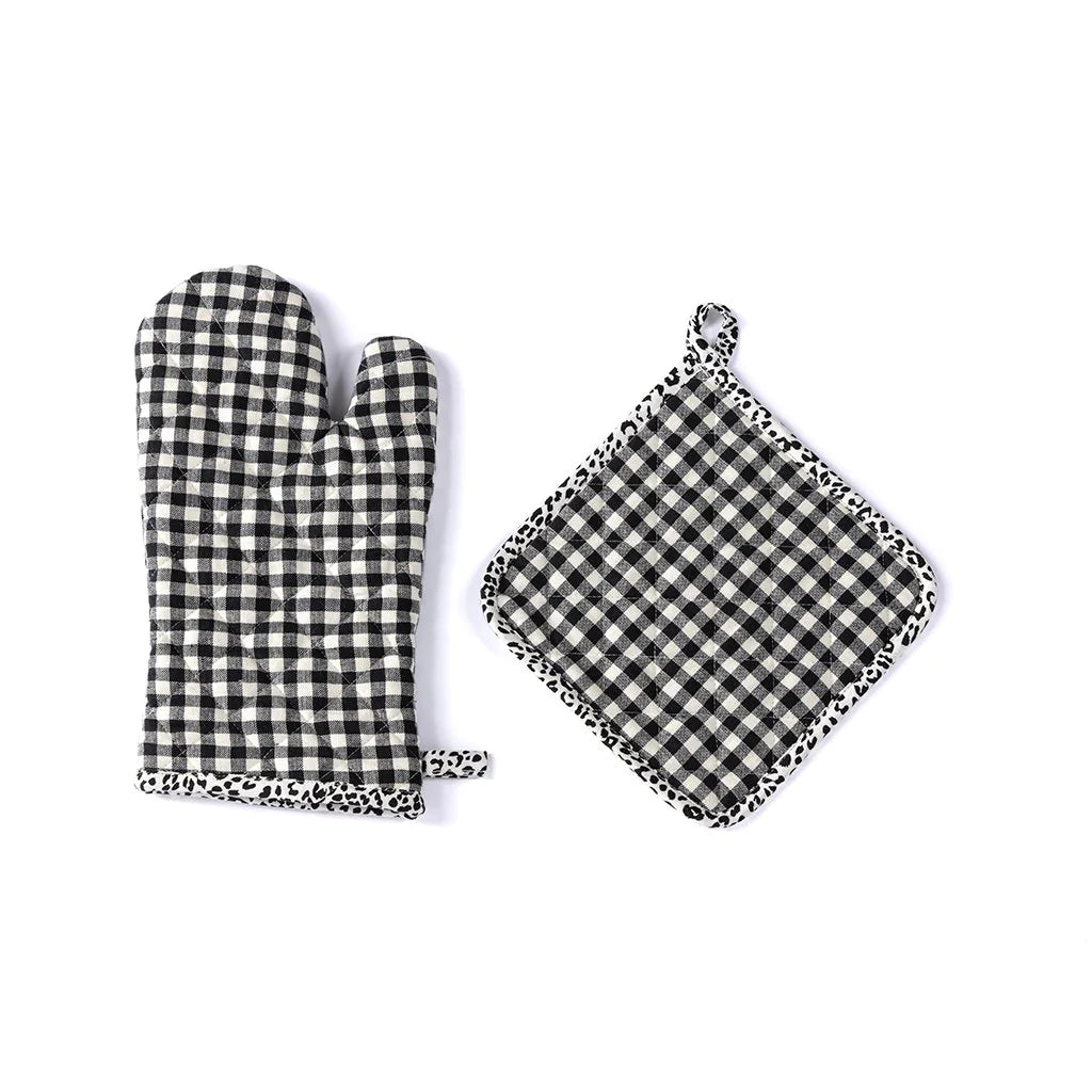 Black Check Potholder, Mitt and Towels