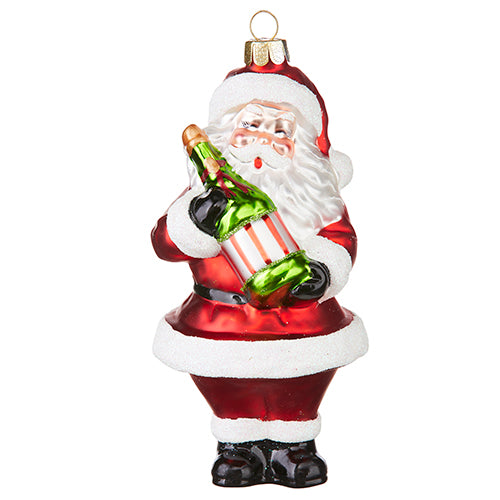 Santa Glass Ornament with Champagne Bottle
