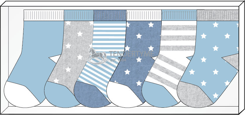 Rose Textiles - Stars 6 Pack Socks-Blue