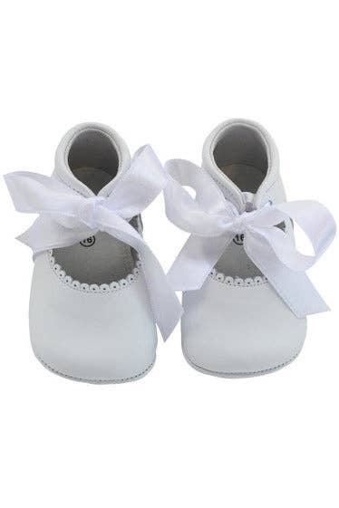 Julius Berger & Carriage Boutique - Baby Girl's Christening Leather Shoe w/ Satin Ribbon - White