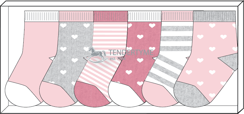 Rose Textiles - Stars 6 Pack Socks-Pink