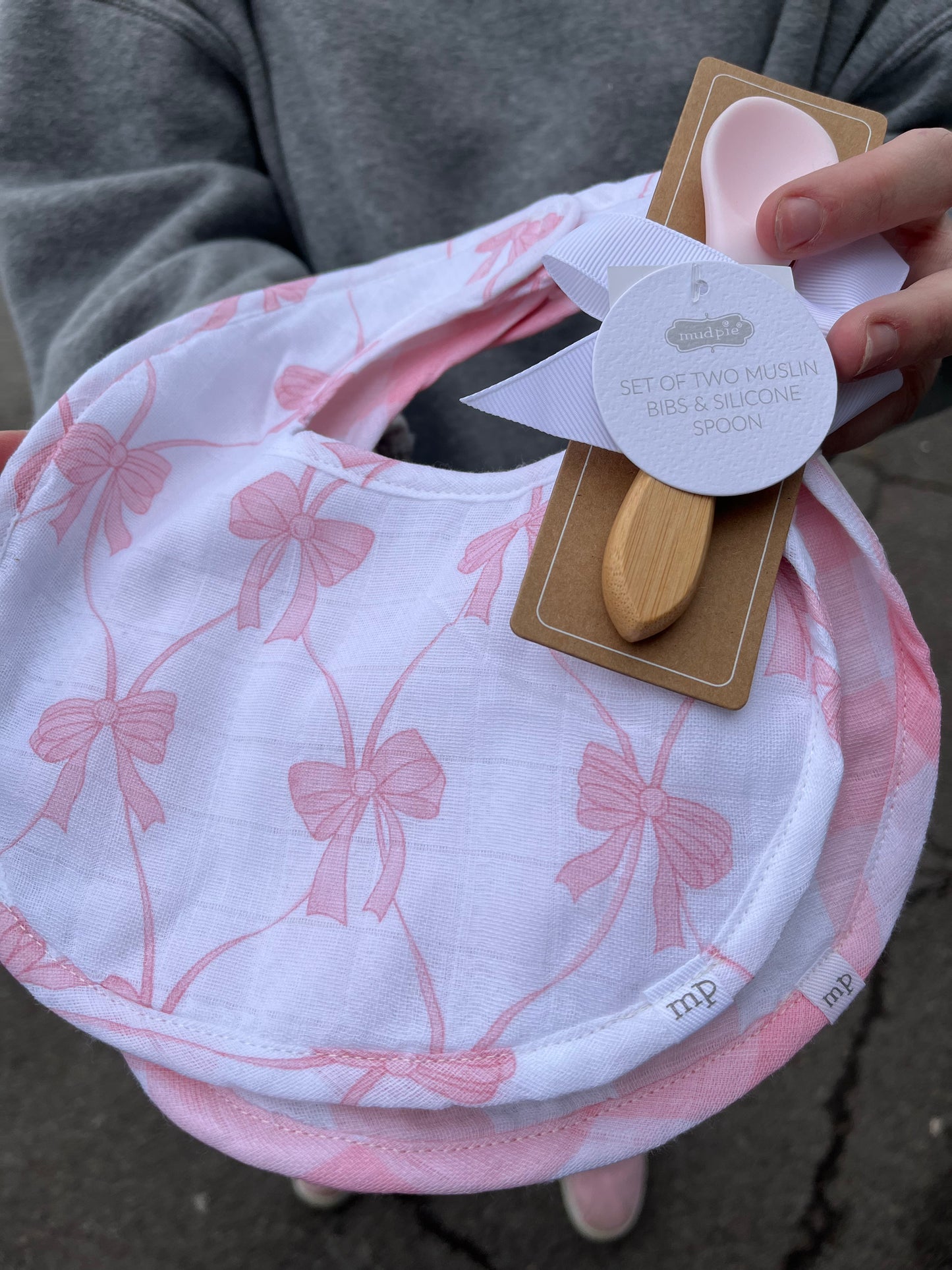 Bow Muslin Baby Bib Set with Silicone Spoon