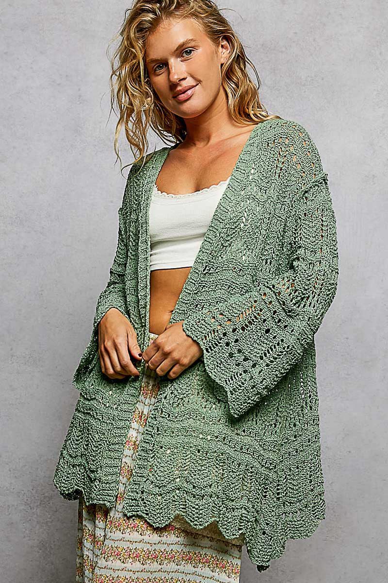 Crochet Cardigan in Green, Bell Sleeves