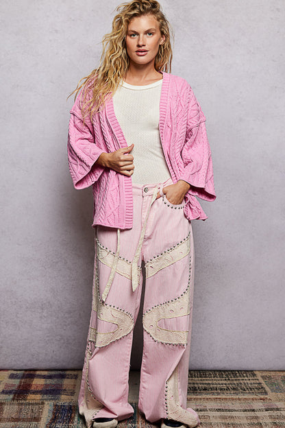 Pink Cable Knit Cardigan, Oversized by POL