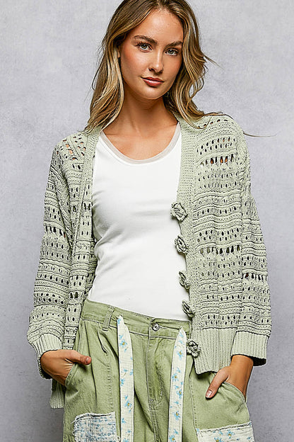 Sage Green Open Knit Cardigan, Oversized by POL