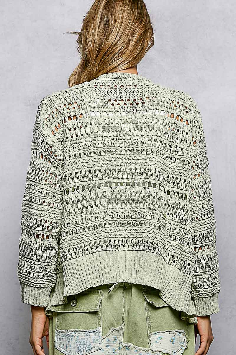 Sage Green Open Knit Cardigan, Oversized by POL